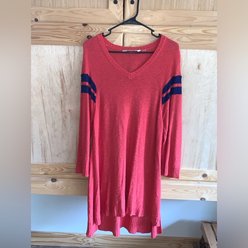 Soft Surroundings v-neck slub knit style “football/NFL” sporty striped dress 1X